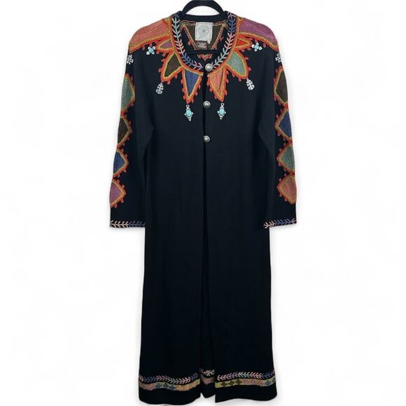 Double D Ranch Sweaters - Double D Ranch Lambswool Duster Sweater Womens Large Black Southwestern Sweater